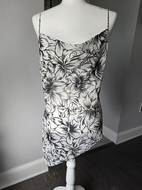 Vintage 90s/Y2K Rave Sheer Floral Cowl Neck Asymmetrical Hanky Hem Top XL